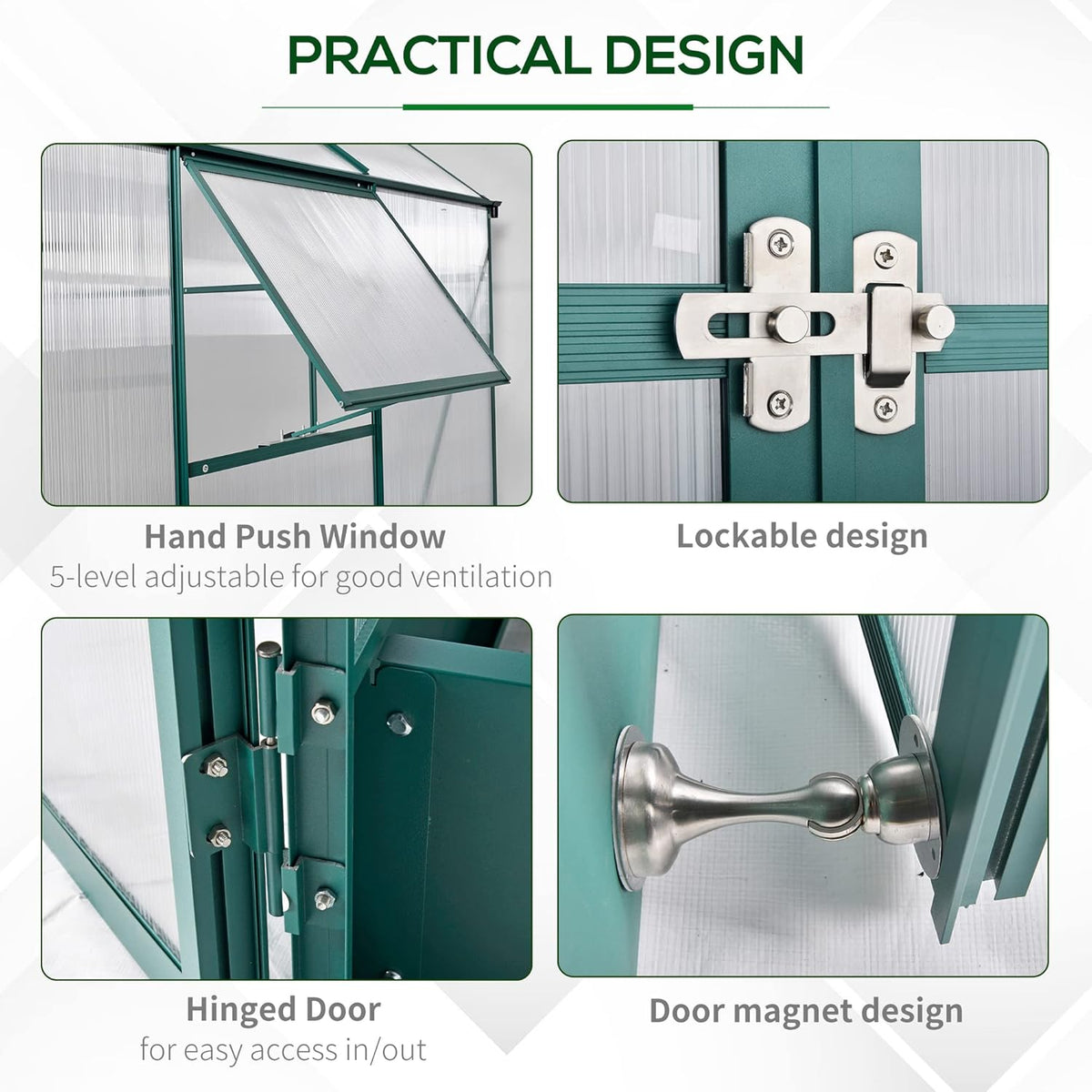 6' x 8' x 7' Walk-in Polycarbonate Greenhouse Y63128