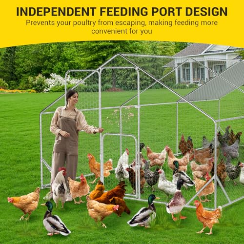 Large Metal Chicken Coop with Run, 9.8×13.1×6.6ft Walk-in Poultry Cage with Cover Z12406