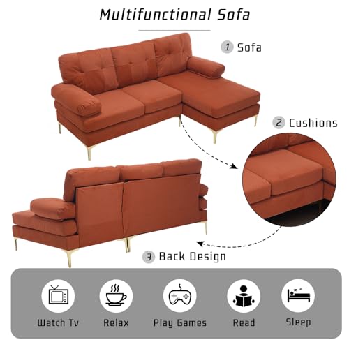 Orange Chenille Upholstered Sectional Sleeper Sofa D185
