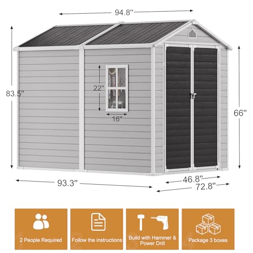 Gray 5x3 FT Waterproof Plastic Storage Shed with Floor I86479