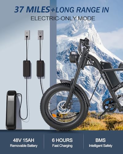 1500W Moped Style Electric Bike, 20 Inch Fat Tire, 6-Layer Full Suspension Ebike, 15.6AH Removable Battery D2615