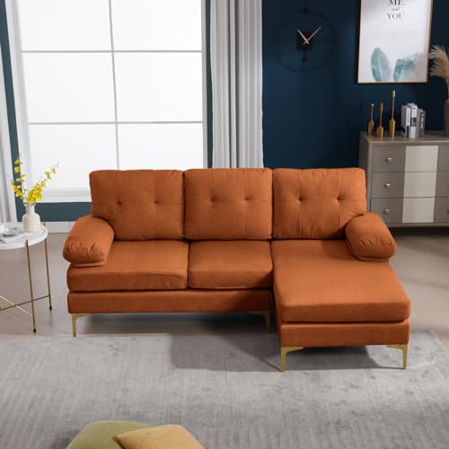Orange Chenille Upholstered Sectional Sleeper Sofa D185