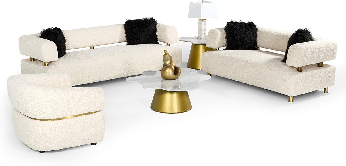Beige Polyester Fabric Upholstered Sofa with Brushed Gold Stainless Steel Legs M827