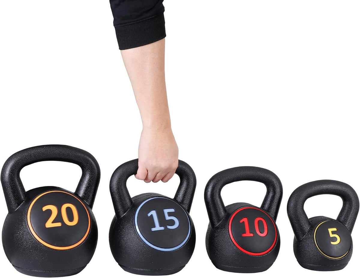 4 Piece HDPE Coated Concrete Kettlebell Set 5lb 10lb 15lb 20lb K1423