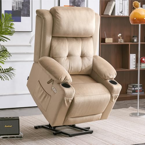Large Dual Motor Power Lift Recliner Chair with Massage and Heat, Fabric (Grey, Large) Q13245