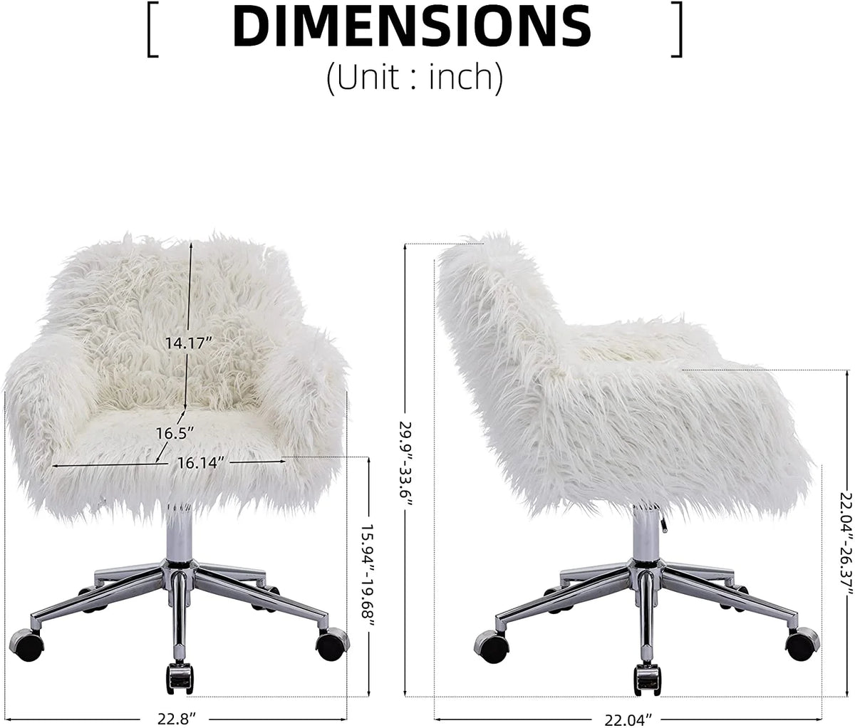 White Faux Fur Swivel Desk Chair with Back B525183