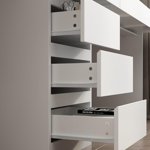 White 94.5" L Computer Desk with 6 Drawers, 15 Shelves & 6 Doors K293