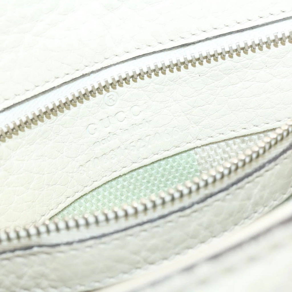 White Leather Bamboo Handbag W593