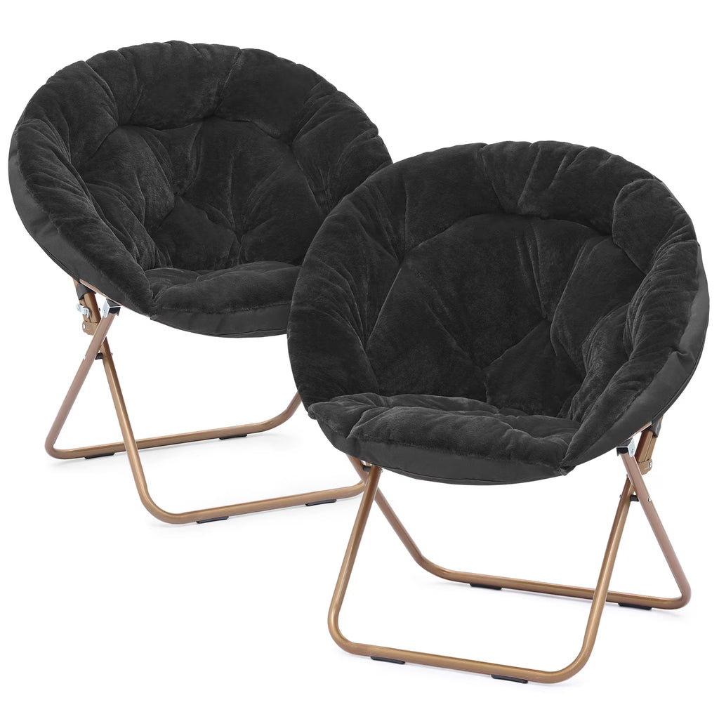 Black Faux Fur Folding Accent Chair with Metal Frame Z573