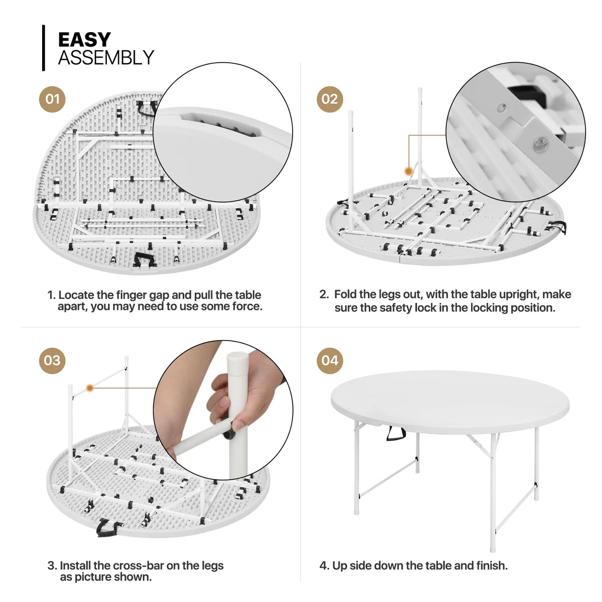 11 Pieces 5 Ft White Bi-Fold Plastic Folding Table Set with 10 Folding Chairs O30287