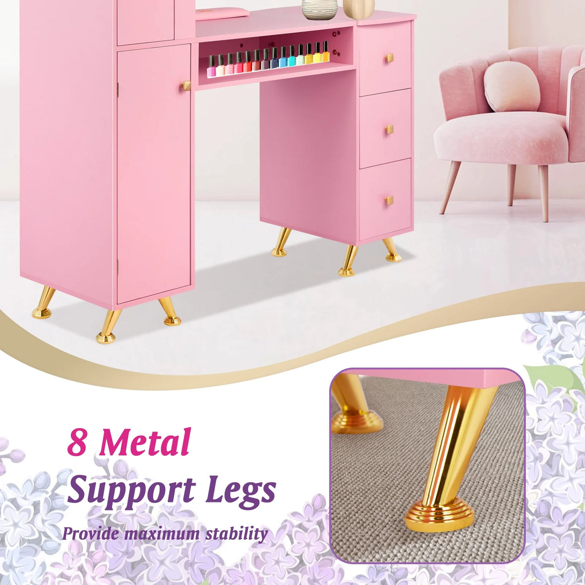 Pink Manicure Table with Wrist Rest Q269