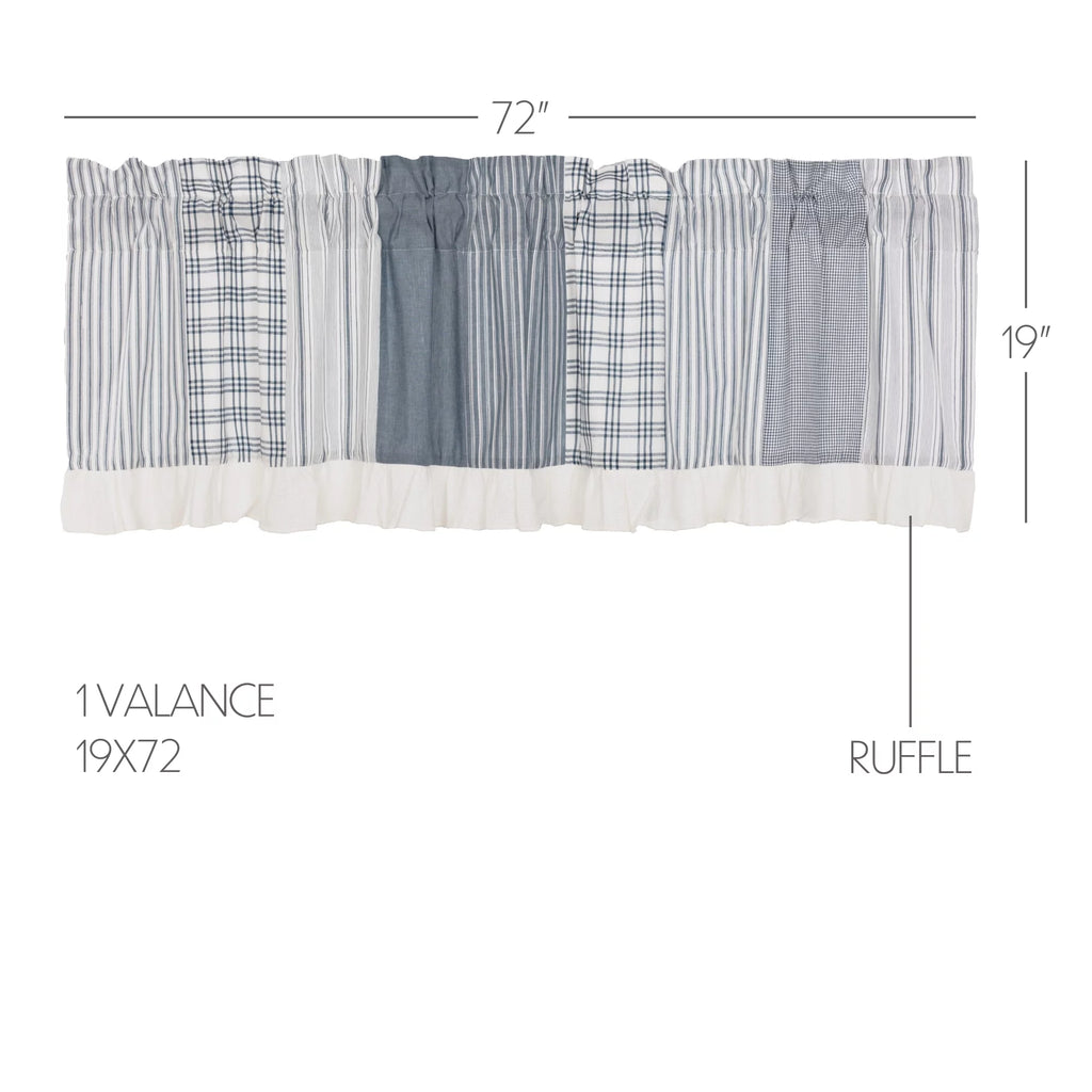 Blue Farmhouse Window Panel Set with Attached Valance Q853217
