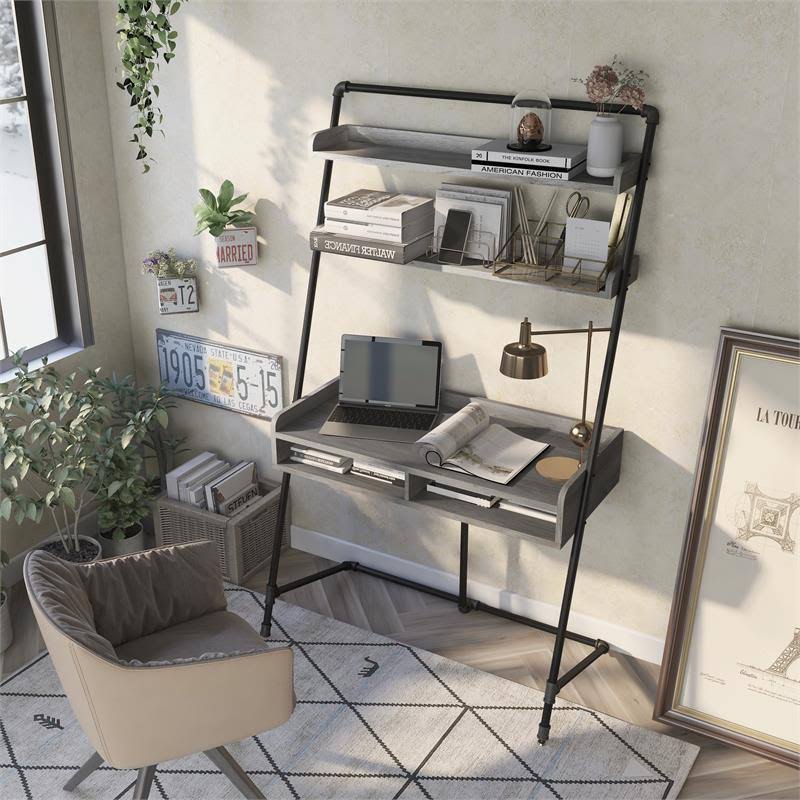 Gray Oak Wood Writing Desk S7768