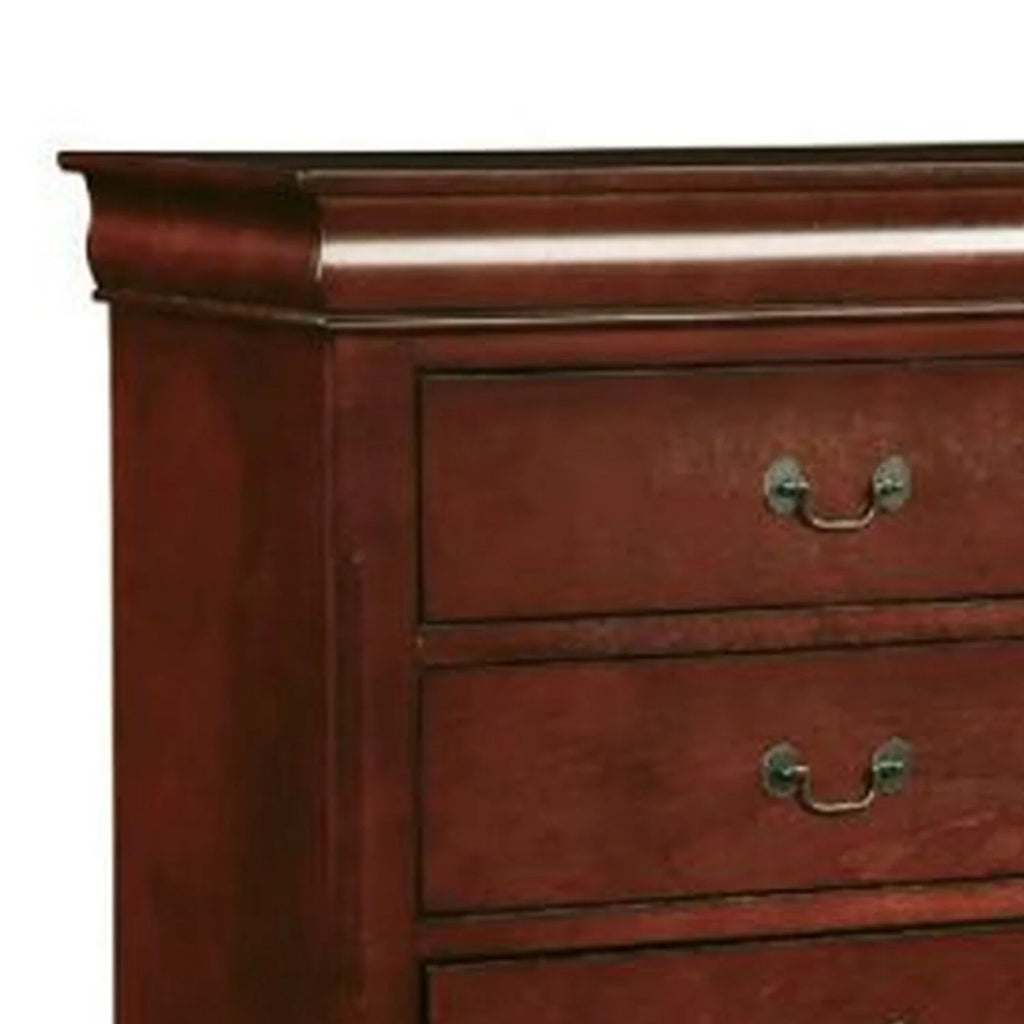 Cherry Brown 5 Drawers Pine Wood Dresser Chest T5827