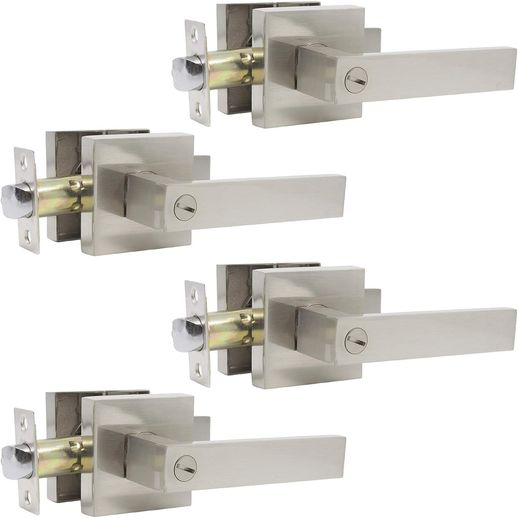 Satin Nickel Privacy Door Lever Handleset 4 Pack T405