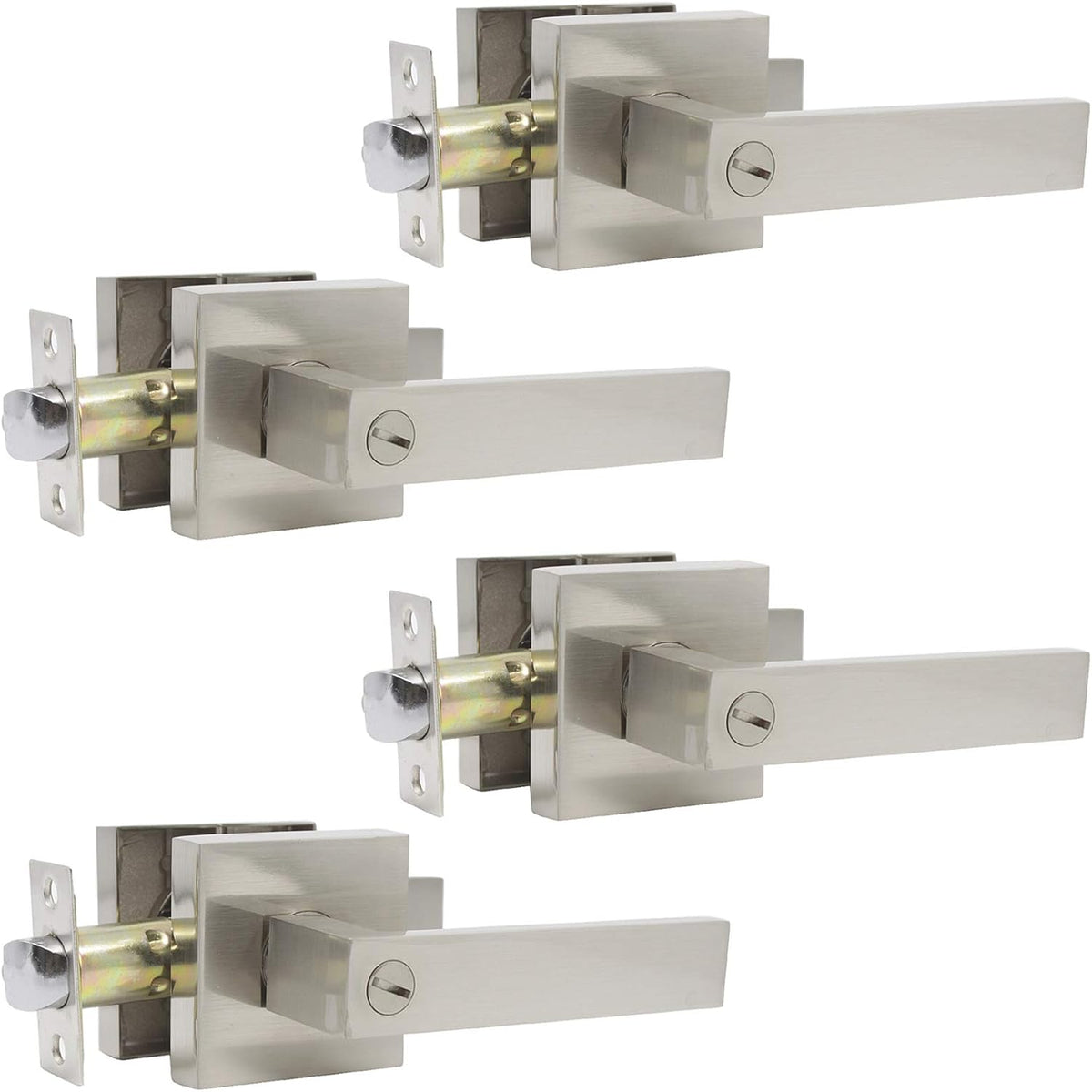 Satin Nickel Privacy Door Lever Handleset 4 Pack T405