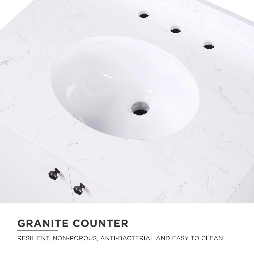 30 Inch White Bathroom Vanity with Sink D101