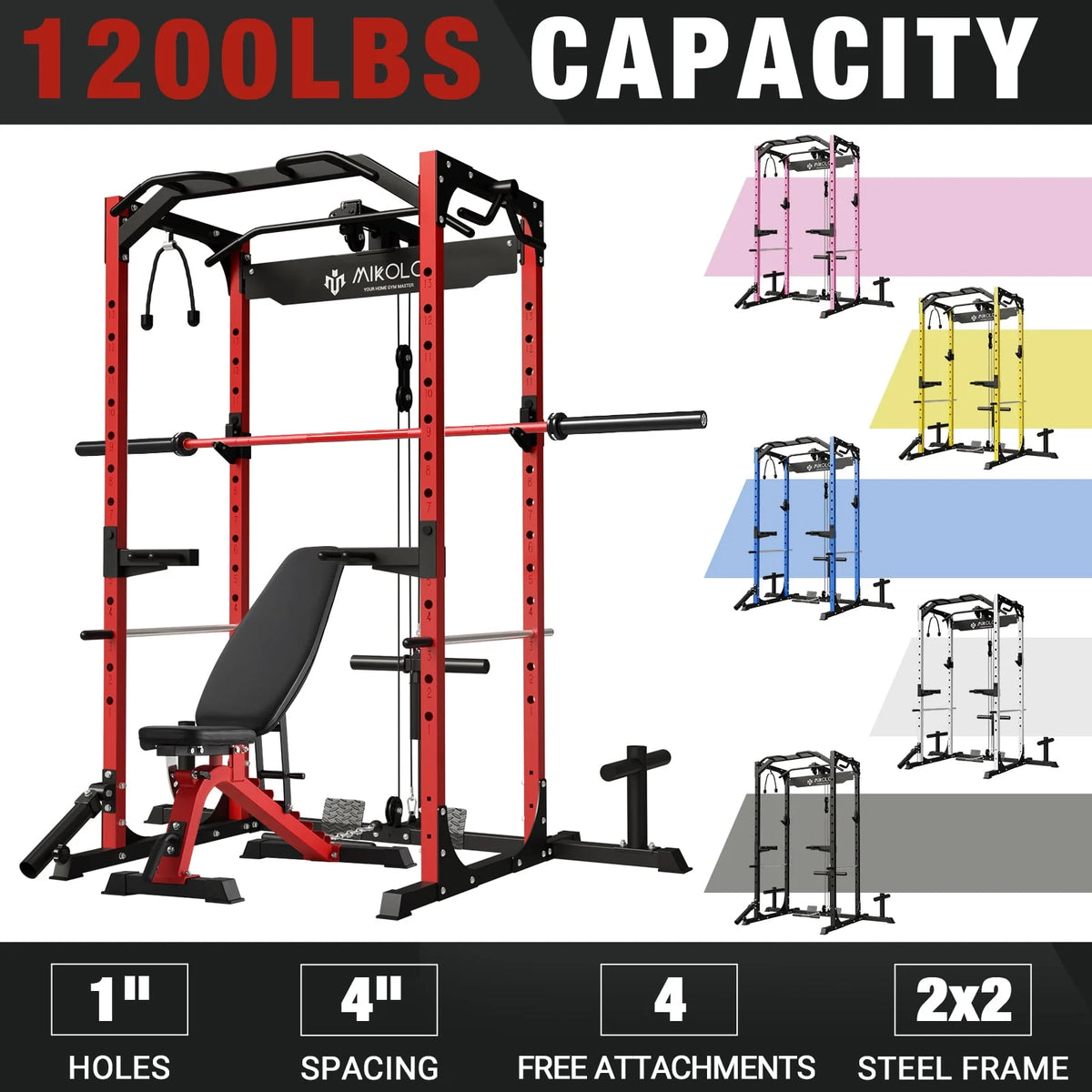 1200LBS Capacity Power Rack with LAT Pulldown System P161986