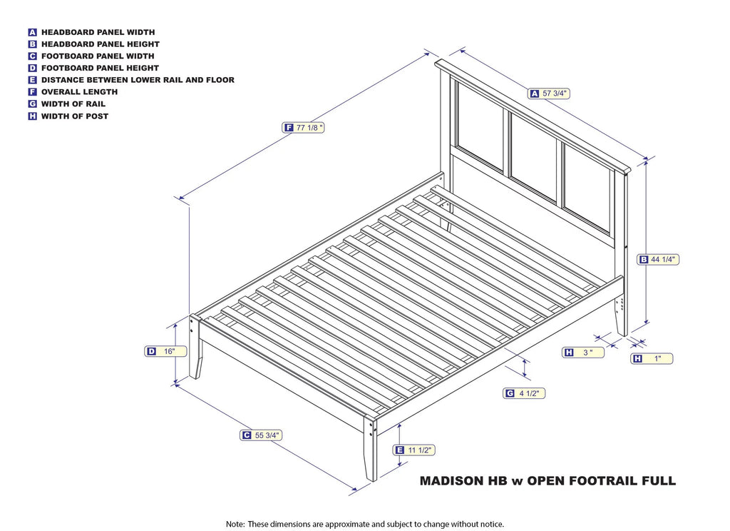Walnut Full Solid Wood Platform Bed with Panel Headboard K408