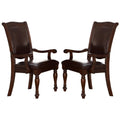 Wood & Leather Dining Side Arm Chair, Brown & Dark Brown, Set of 2 C444543