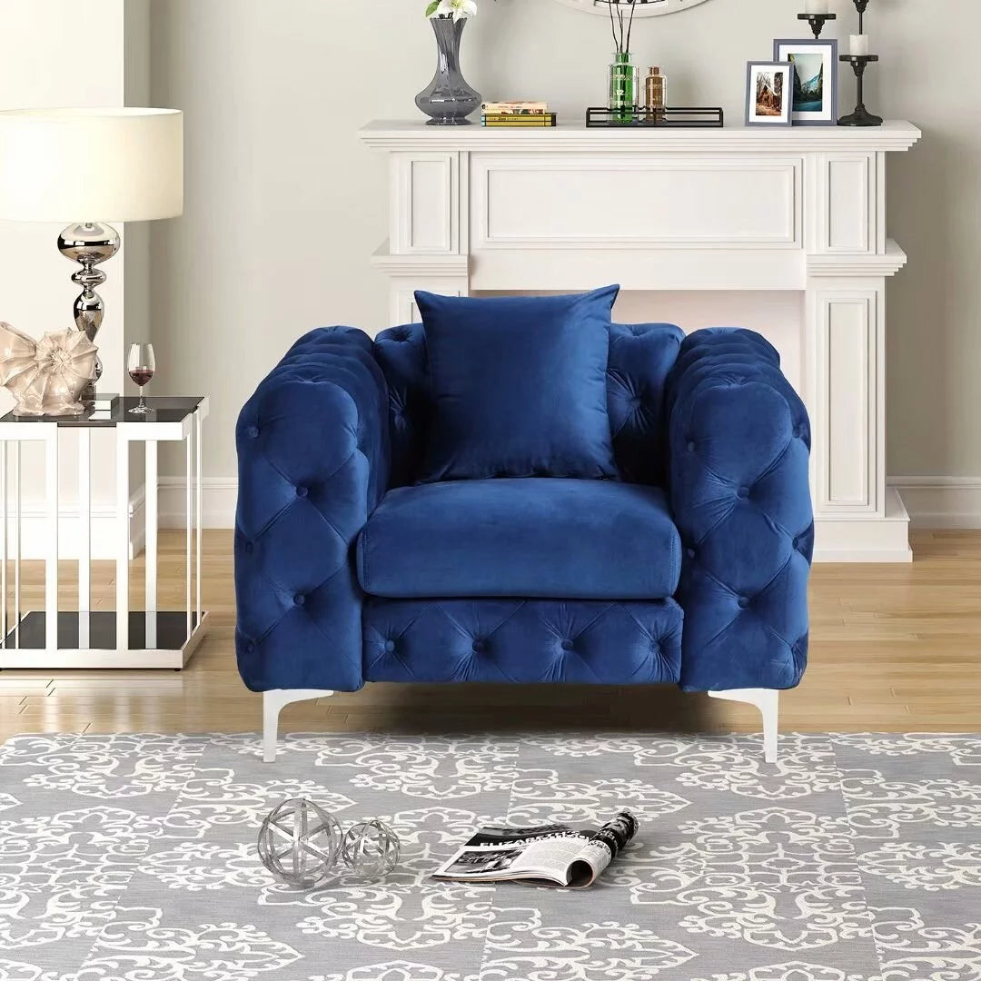 Blue Velvet Button Tufted Accent Chair P574471
