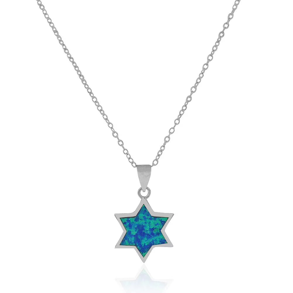 925 Sterling Silver Blue Star of David Pendant Necklace, 18" V373659