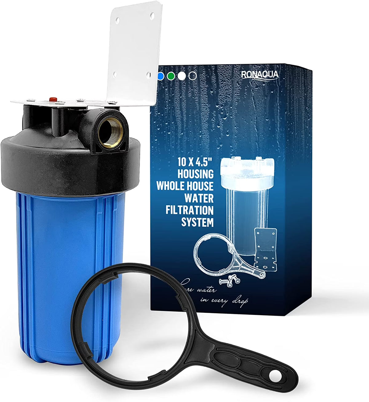 10 x 4.5 Whole House Filter Purifier System, 1 NPT Brass Port, Blue, 1 Set Y859312