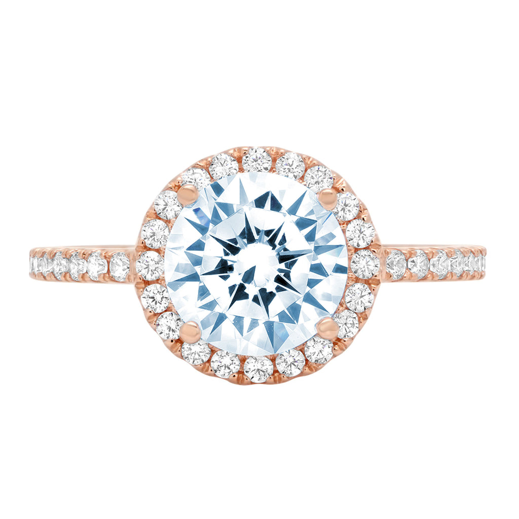 1.86ct Round Cut Blue Simulated Diamond 18k Rose Gold Halo Ring Size 3.75 W636