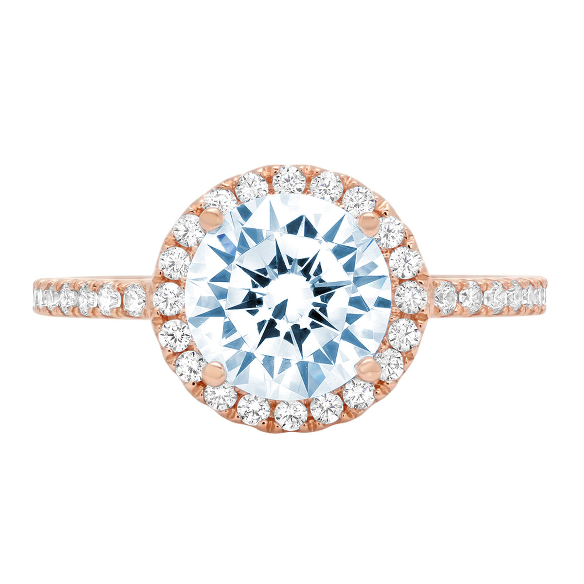 1.86ct Round Cut Blue Simulated Diamond 18k Rose Gold Halo Ring Size 3.75 W636