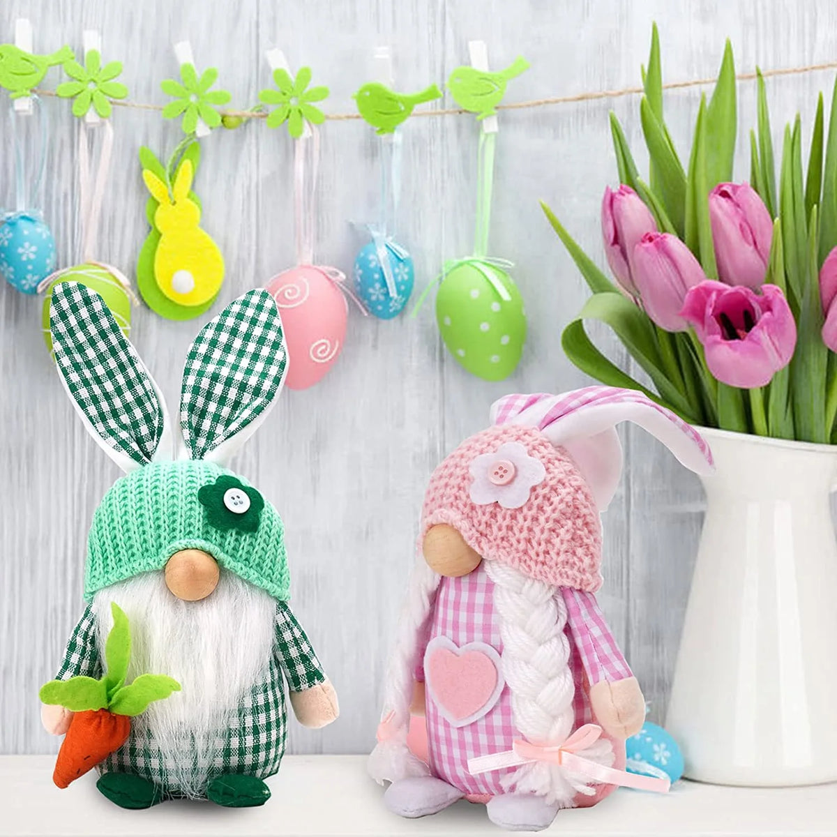 Easter Gnomes Decorations, 2 Pack Plush Gnome House Decor F3538