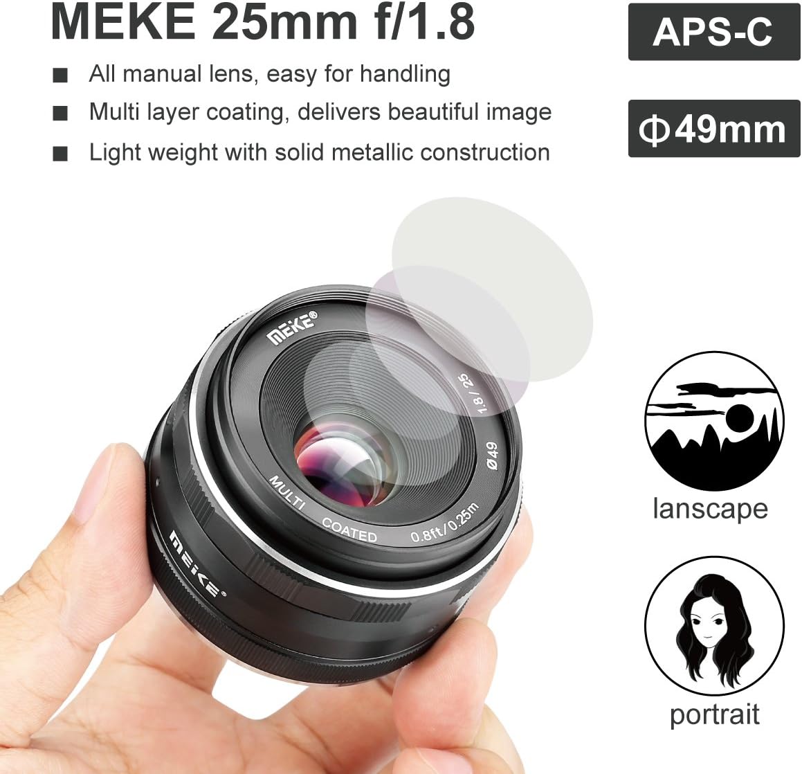 25mm F1.8 Wide Angle Manual Focus Lens for Fujifilm X Mount Mirrorless Cameras R722137