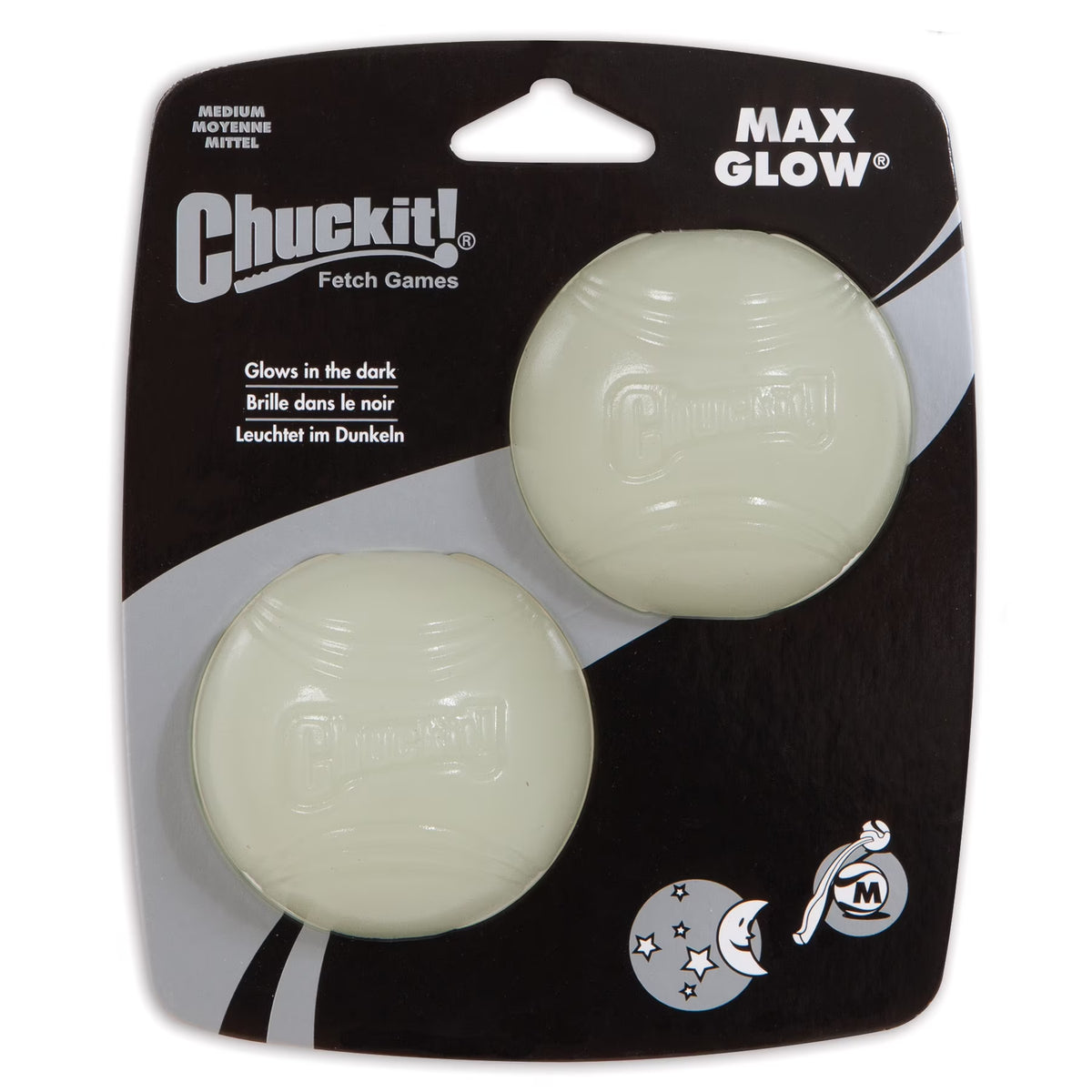 Chuckit Max Glow Ball Dog Toy, Medium 2.5 Inch, Pack of 2 A12648