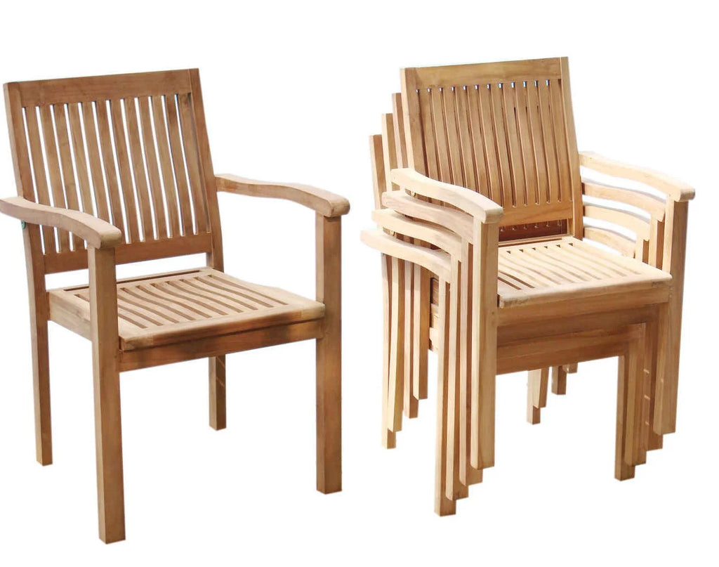 Grade-A Teak 7 Pc Dining Set with 6 Stacking Arm Chairs N2166