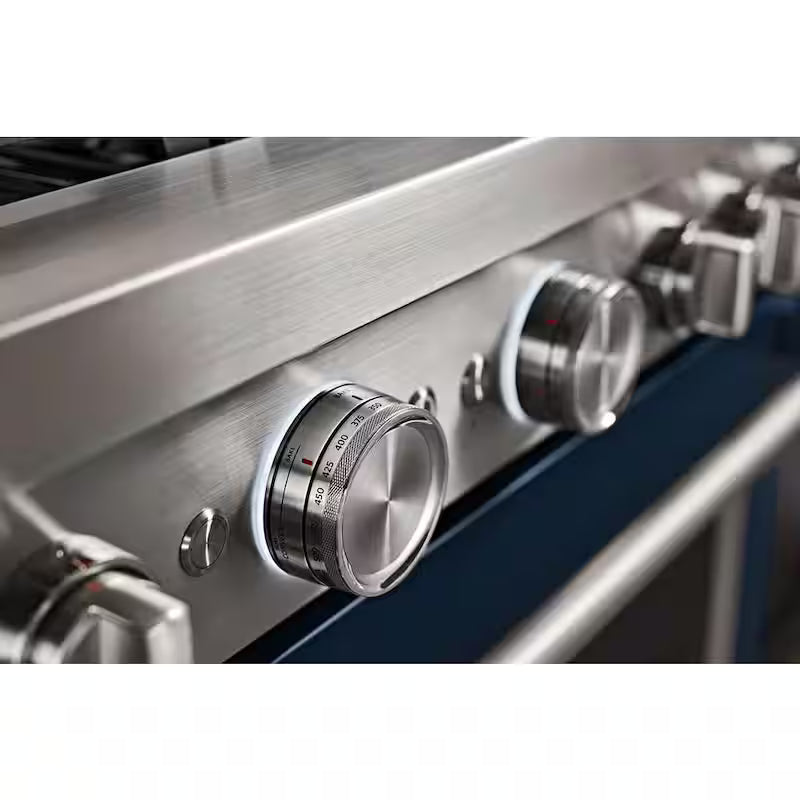 48 in. 6.3 cu. ft. Smart Double Oven Gas Range with Griddle and True Convection in Ink Blue A430