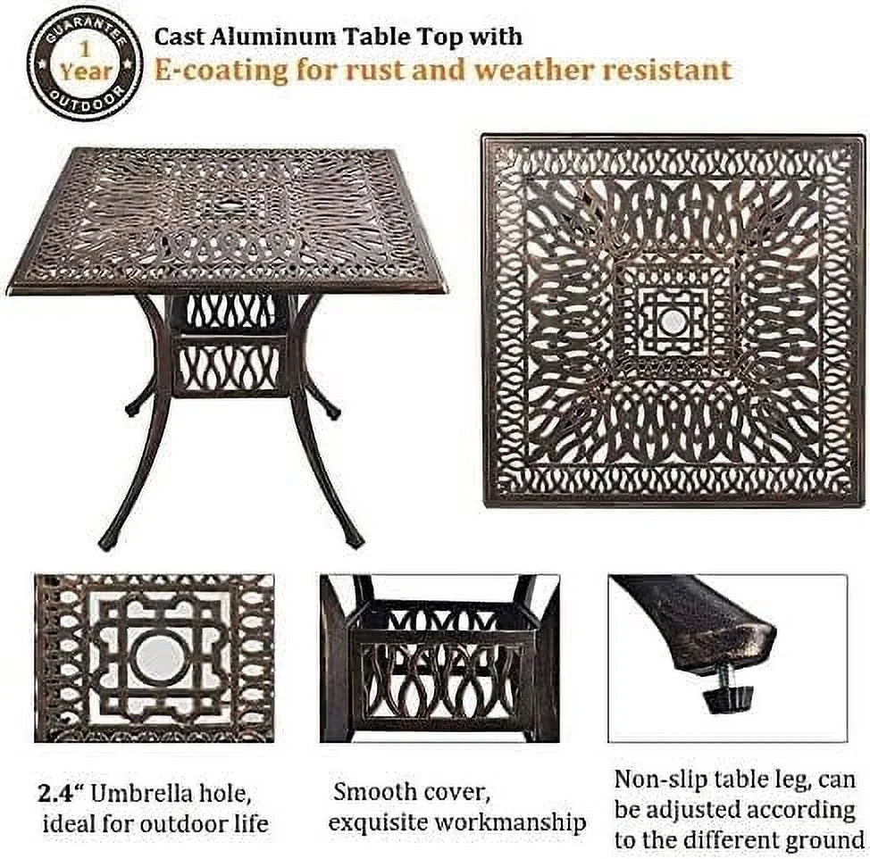 5 Piece Cast Aluminum Patio Dining Set with Red Cushion R912