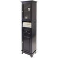Tall Black Wood Bathroom Storage Cabinet with Glass Door and Drawer U66824