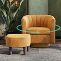 Yellow Velvet Swivel Accent Chair with Ottoman V1347
