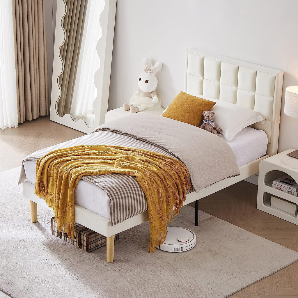 Twin Size Velvet Platform Bed Frame with Headboard L593749