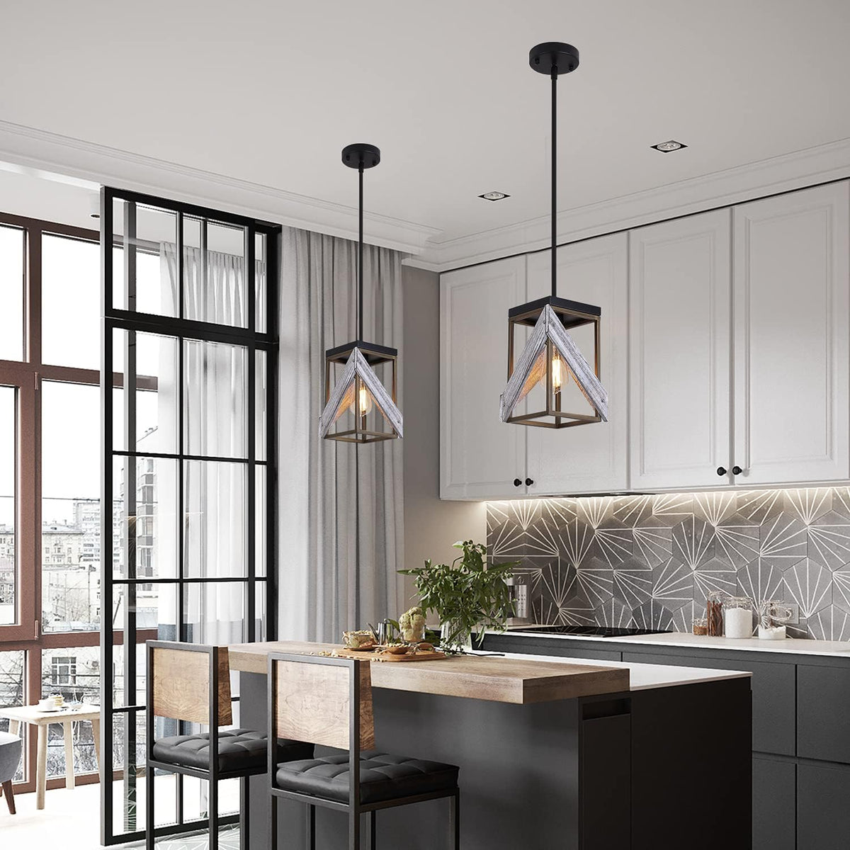 Antique Gold and Black Wood Pendant Light J631710