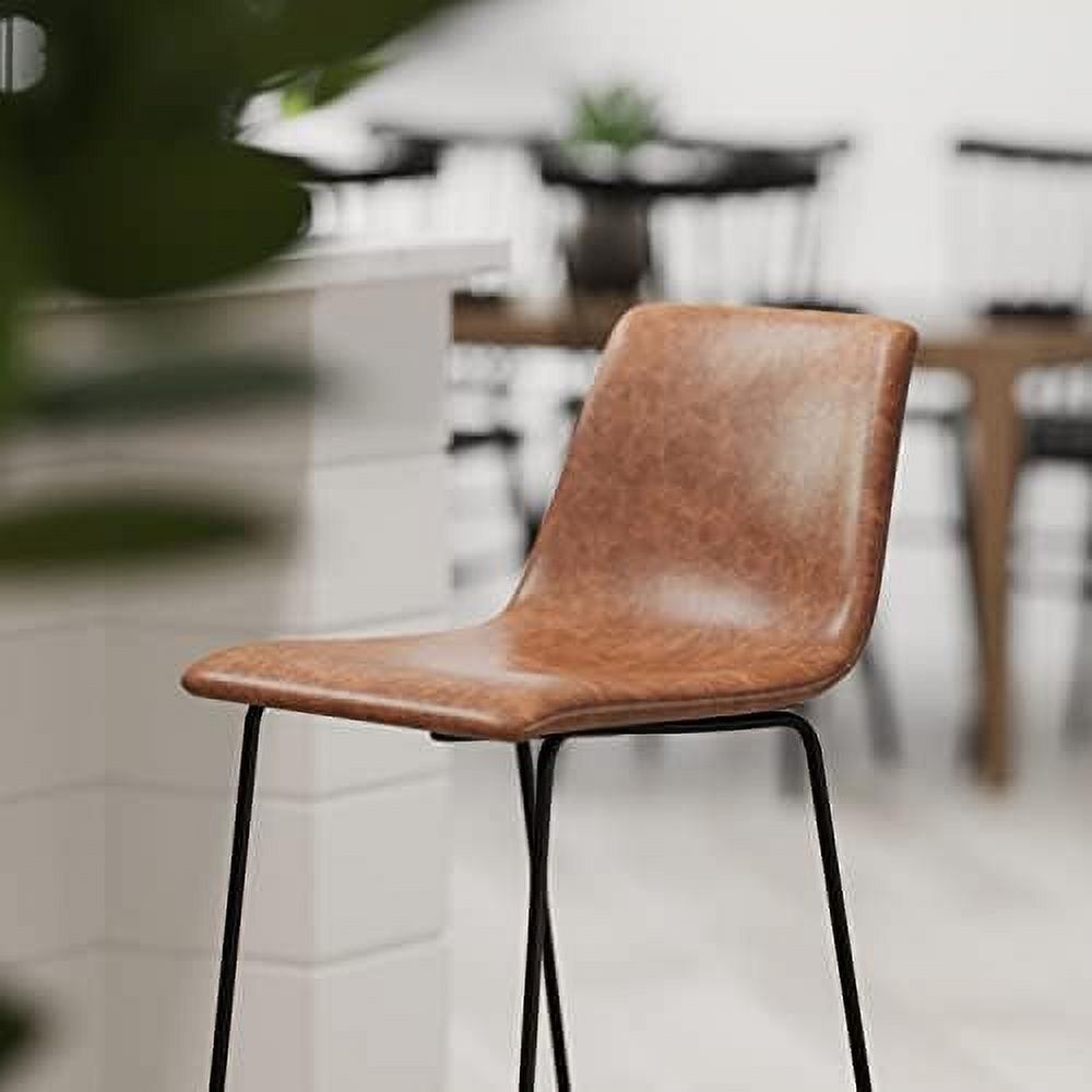 Light Brown Faux Leather Bucket Seat Stools O235