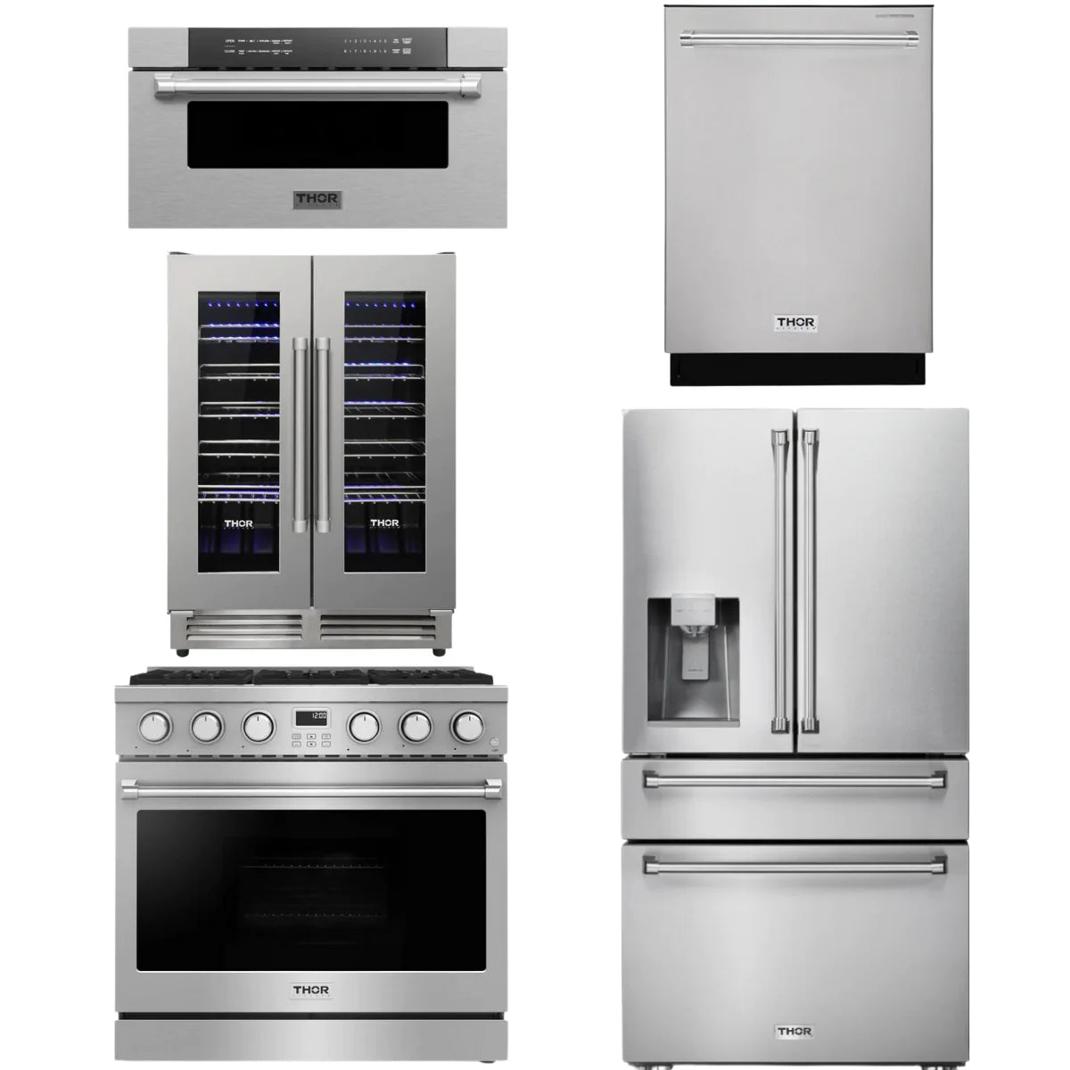 36 Gas Range, Refrigerator, Dishwasher, Microwave and Wine Cooler B467486