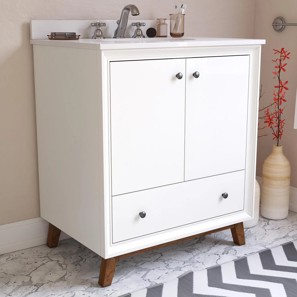 30 Inch White Bathroom Vanity with Sink D101