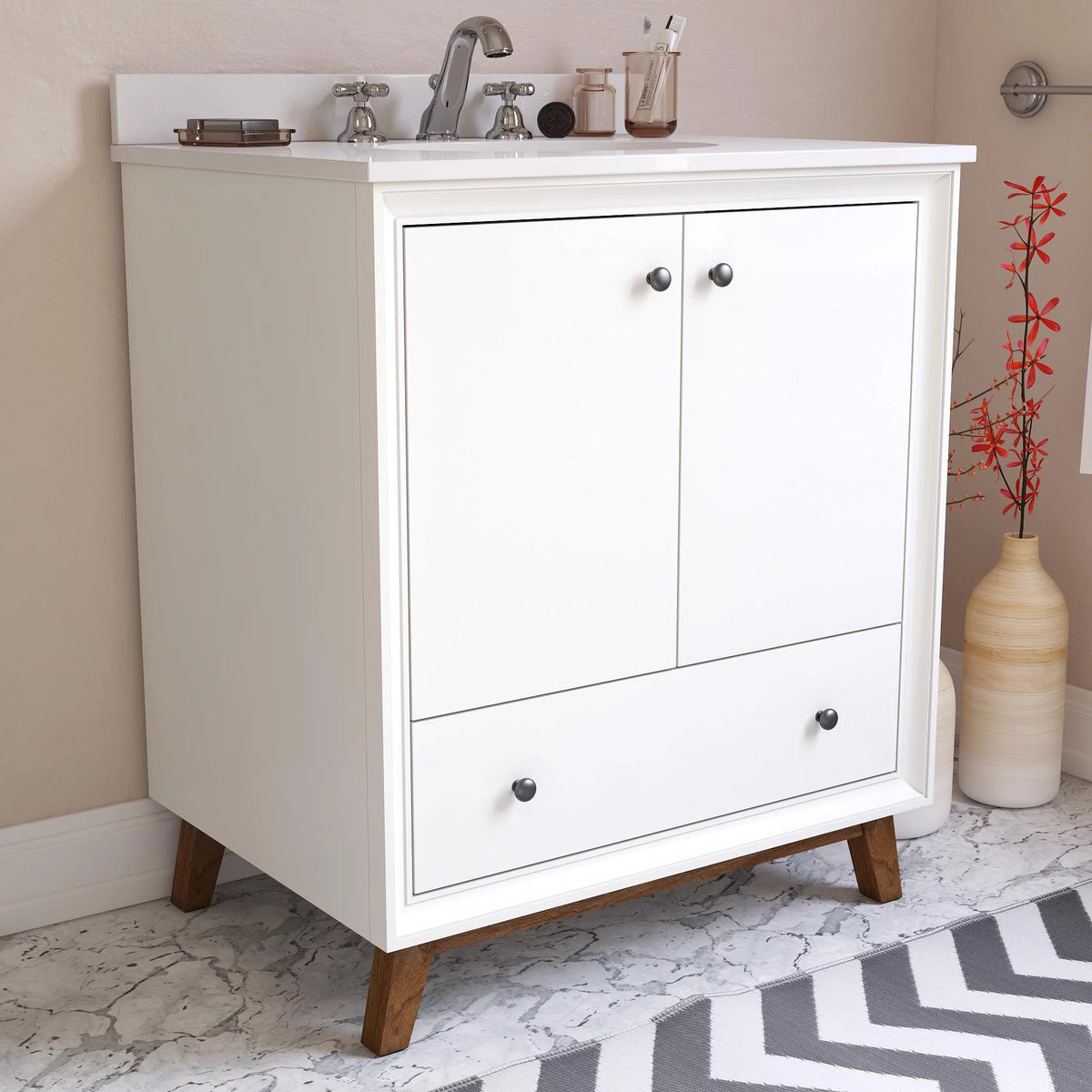 30 Inch White Bathroom Vanity with Sink D101