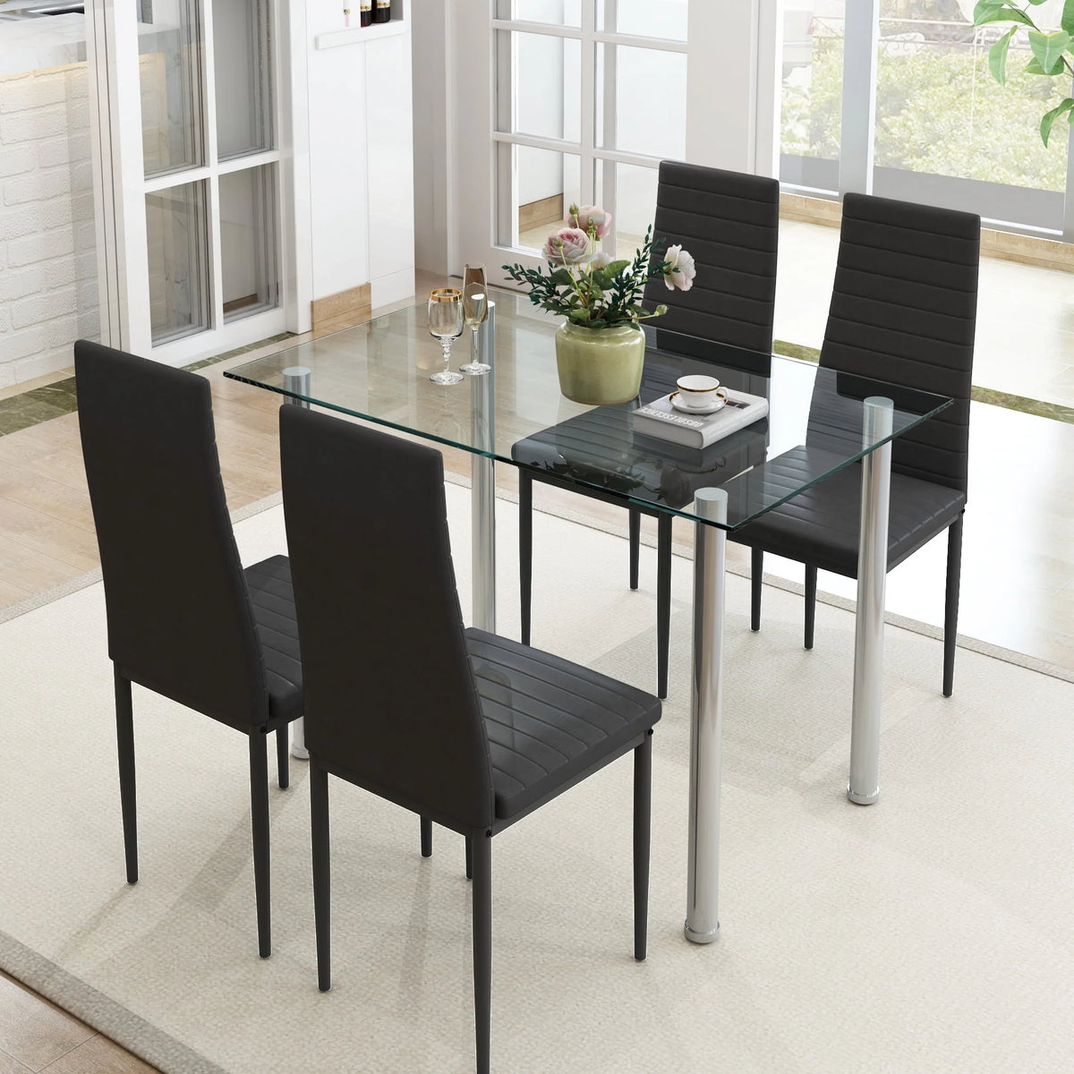 Gray 5-Piece Faux Marble Dining Table Set B97733