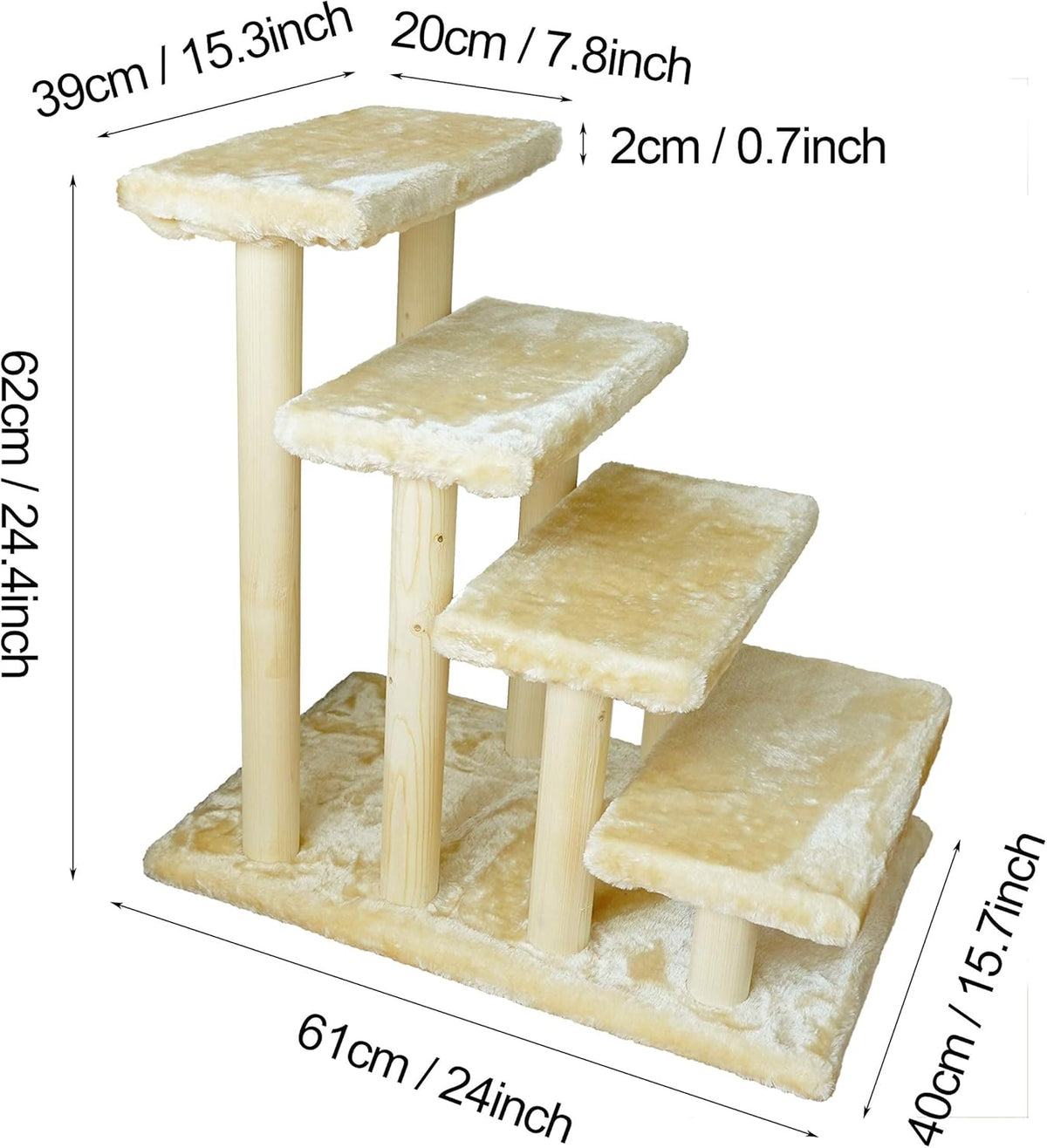 White 4-Step Wooden Pet Stairs with Detachable Carpet C82011