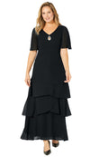 Women's Plus Size Tiered Chiffon Maxi Dress P8889