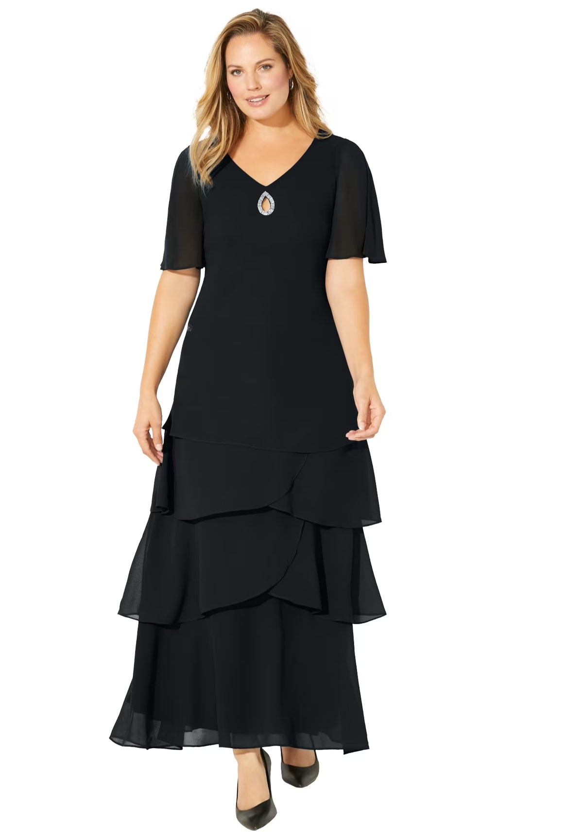 Women's Plus Size Tiered Chiffon Maxi Dress P8889