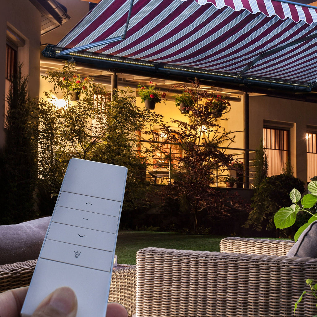 Motorized LED 12 x 10 ft. Half Cassette Retractable Awning Multi-Stripe Green K5189