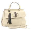 White Leather Bamboo Handbag W593