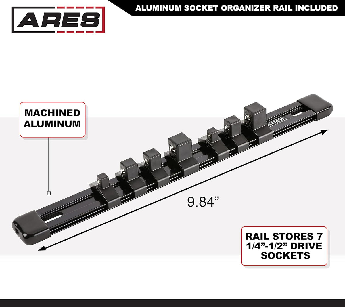 9-Pc Impact U-Joint and Adapter/Reducer Set with Aluminum Storage Rail L450